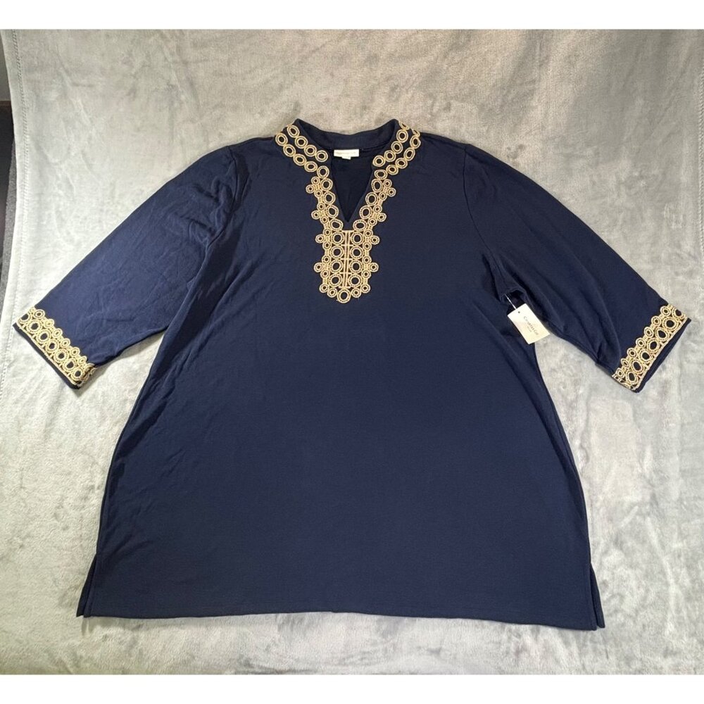 Charter Club Tunic Women's 4X Blue and Gold Tunic NWT